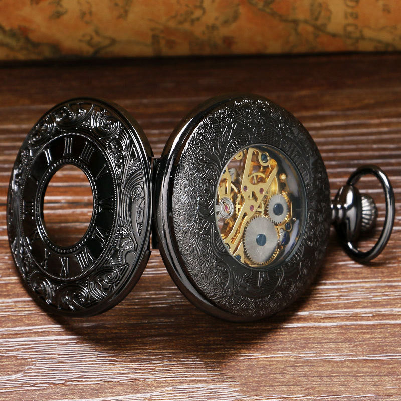 Retro Double Display Roman Literal Mechanical Pocket Watch - Classic Modern Sophisticated Elegant Precision Bygone Era