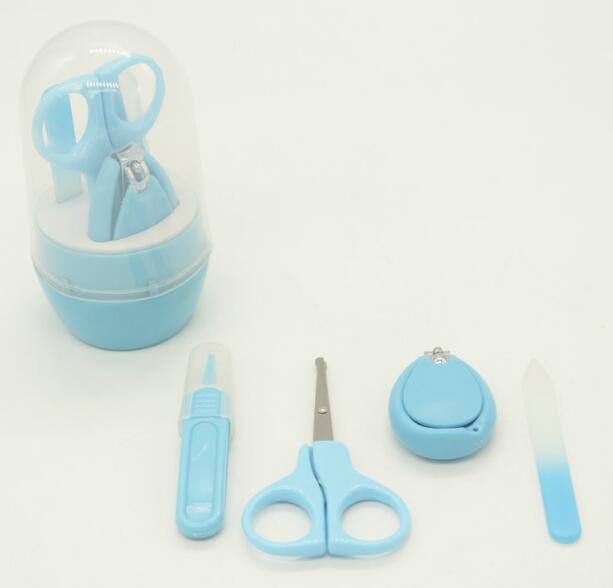 Baby Nail Care Set - 4 Pieces - Plastic + Metal - 3 Colors - Ergonomic Design - Scissors Clippers Tweezers File