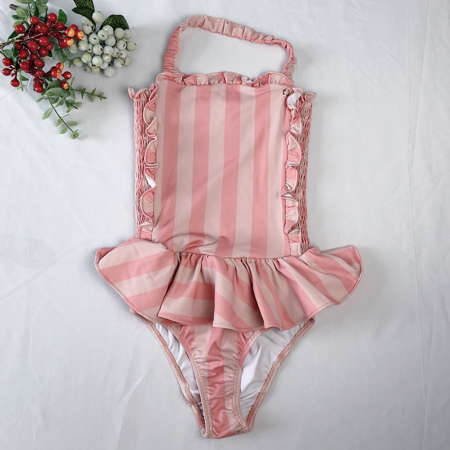 Maillots de bain pour enfants Ins Explosion modèles filles siamois rayé princesse vent dentelle maillot de bain