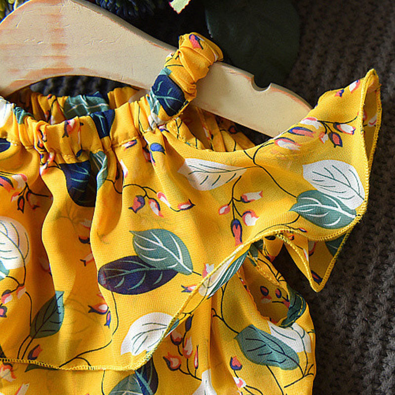 Robe pour enfants filles feuille en mousseline de soie sans manches vacances bohème