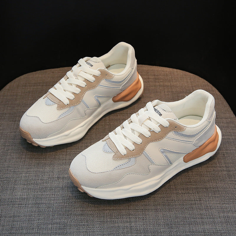 Women's Korean Style Breathable White Platform Sneakers - Autumn