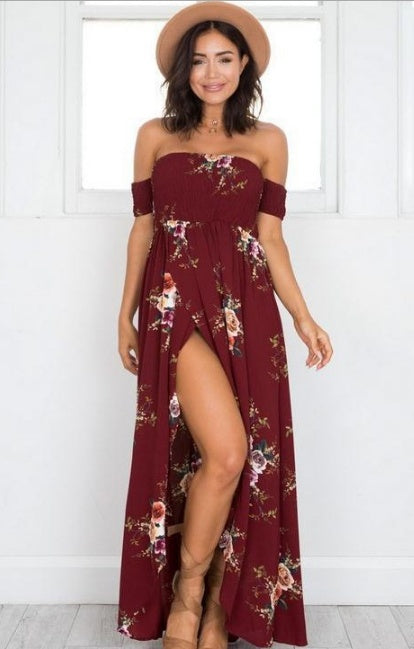 Boho style long klänning kvinnor Off axel strand sommar klänningar