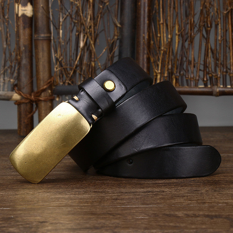 Men's 3.3cm Wide Thick Leather Belt - Bold Statement