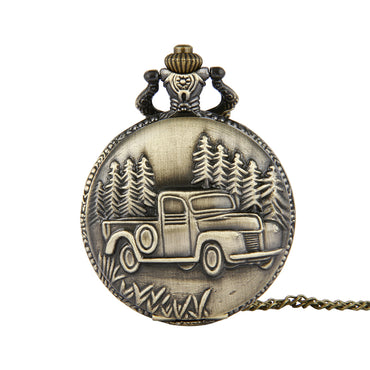 Forest Pickup Truck Vintage Quartz Pocket Watch - Outdoor Adventure Rustic Reliable Nostalgic Statement Companion
