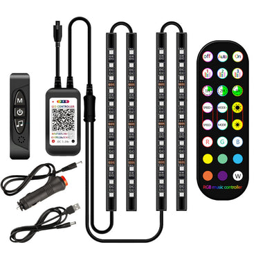 Car Interior LED Strip Lights - Waterproof RGB Ambient Lighting with Wireless Remote Control