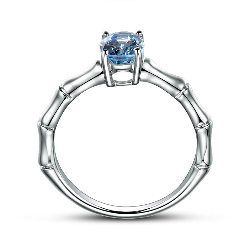Zhen Rong, bague en bambou créative européenne et américaine, bague carat naturel bleu mer bijou bague plaquée bague de fiançailles 18K bague femme