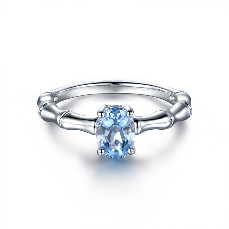 Zhen Rong, bague en bambou créative européenne et américaine, bague carat naturel bleu mer bijou bague plaquée bague de fiançailles 18K bague femme