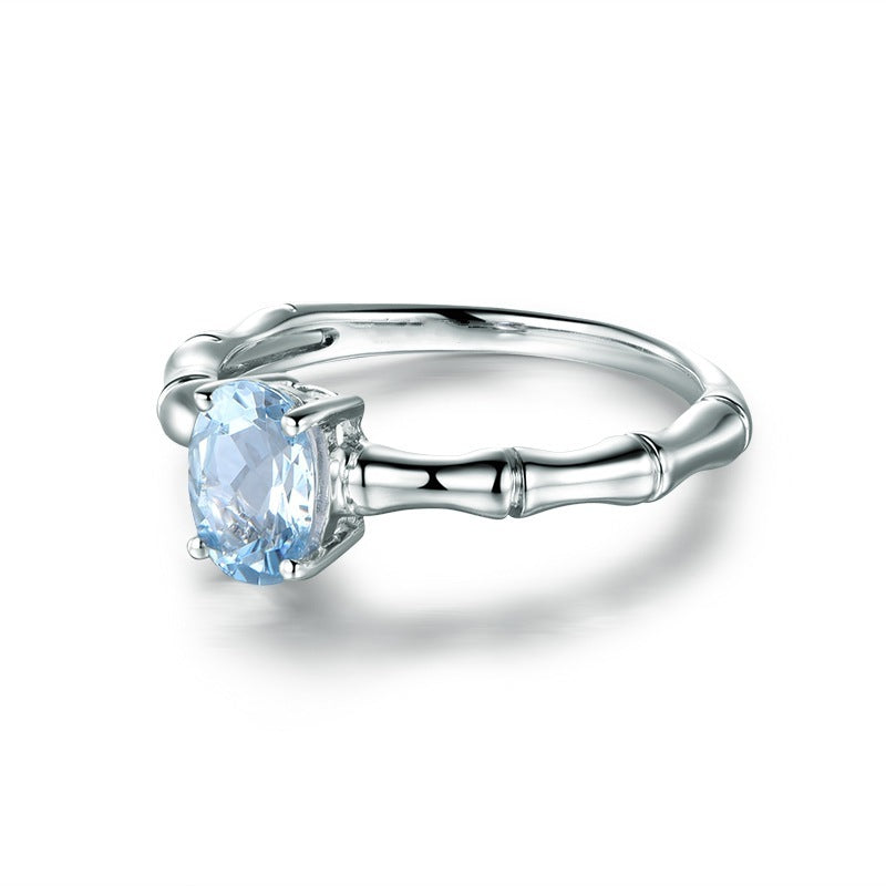 Zhen Rong, bague en bambou créative européenne et américaine, bague carat naturel bleu mer bijou bague plaquée bague de fiançailles 18K bague femme