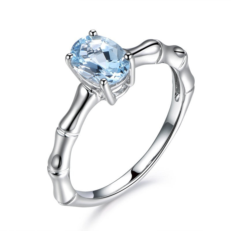 Zhen Rong, bague en bambou créative européenne et américaine, bague carat naturel bleu mer bijou bague plaquée bague de fiançailles 18K bague femme