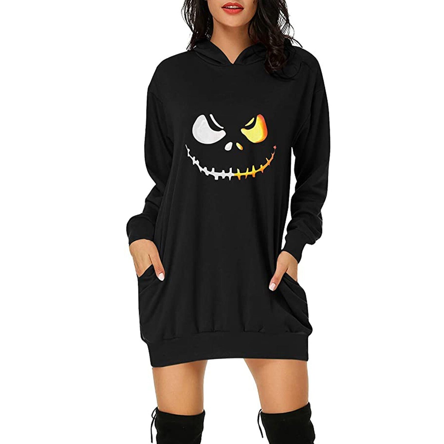 Pull à capuche et manches longues avec poche mi-longue imprimée, offre spéciale de noël