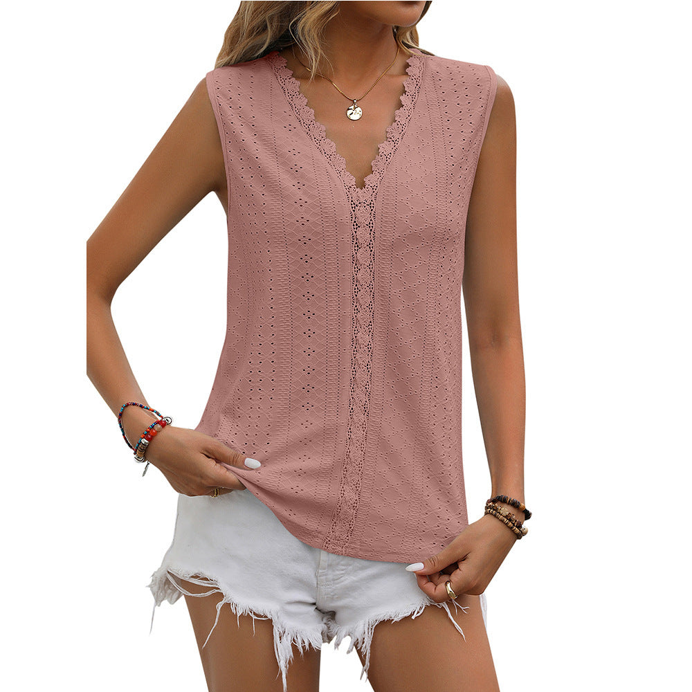 Elegant Lace Tops for Women - V-neck Sleeveless Hollow Out Vest