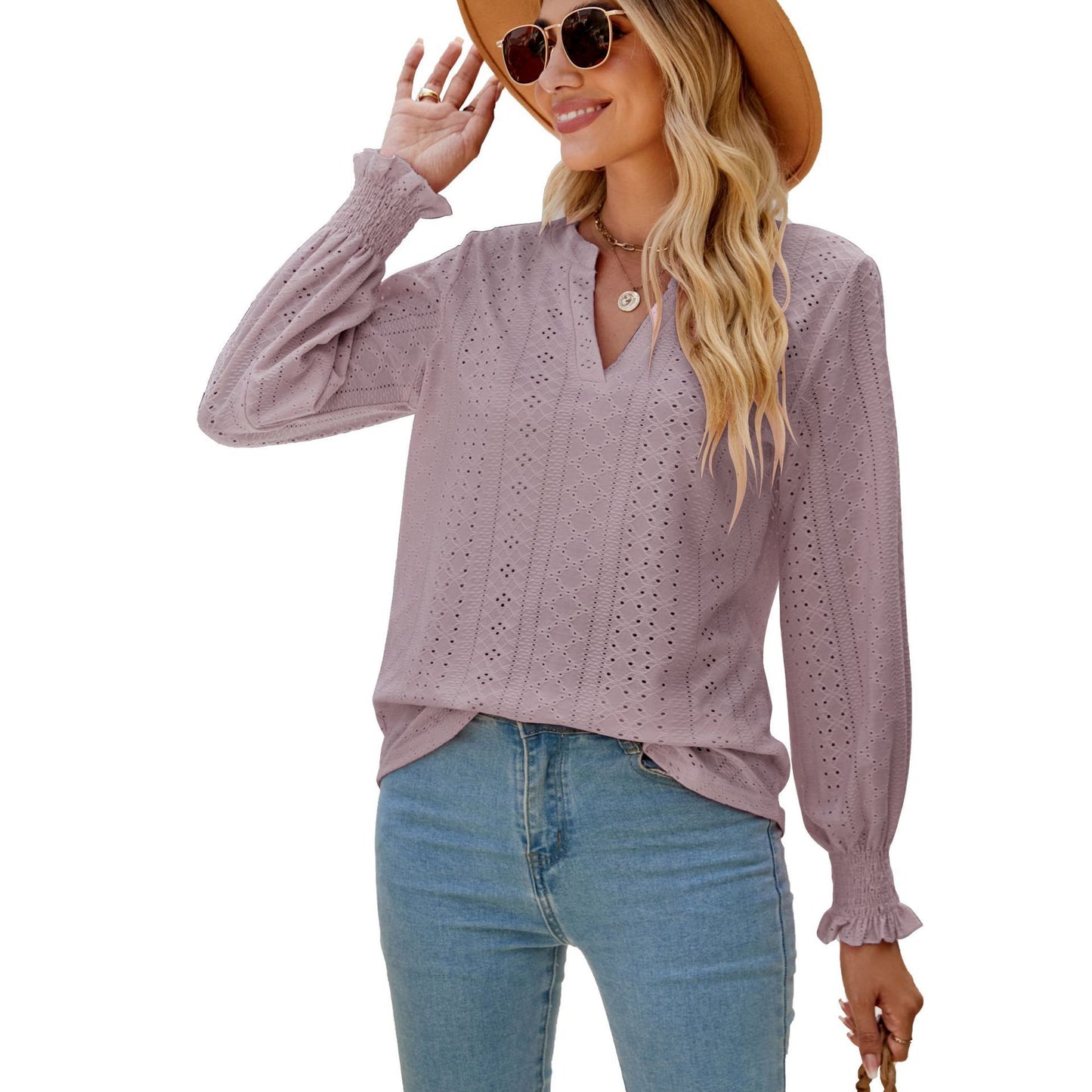 Elegant Hollow-out Pleated Ruffle Shirts for Women
