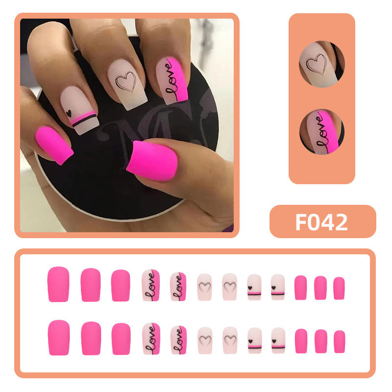 Valentine's Day Love Pattern Press-On Nails - Magenta ABS | European American Style