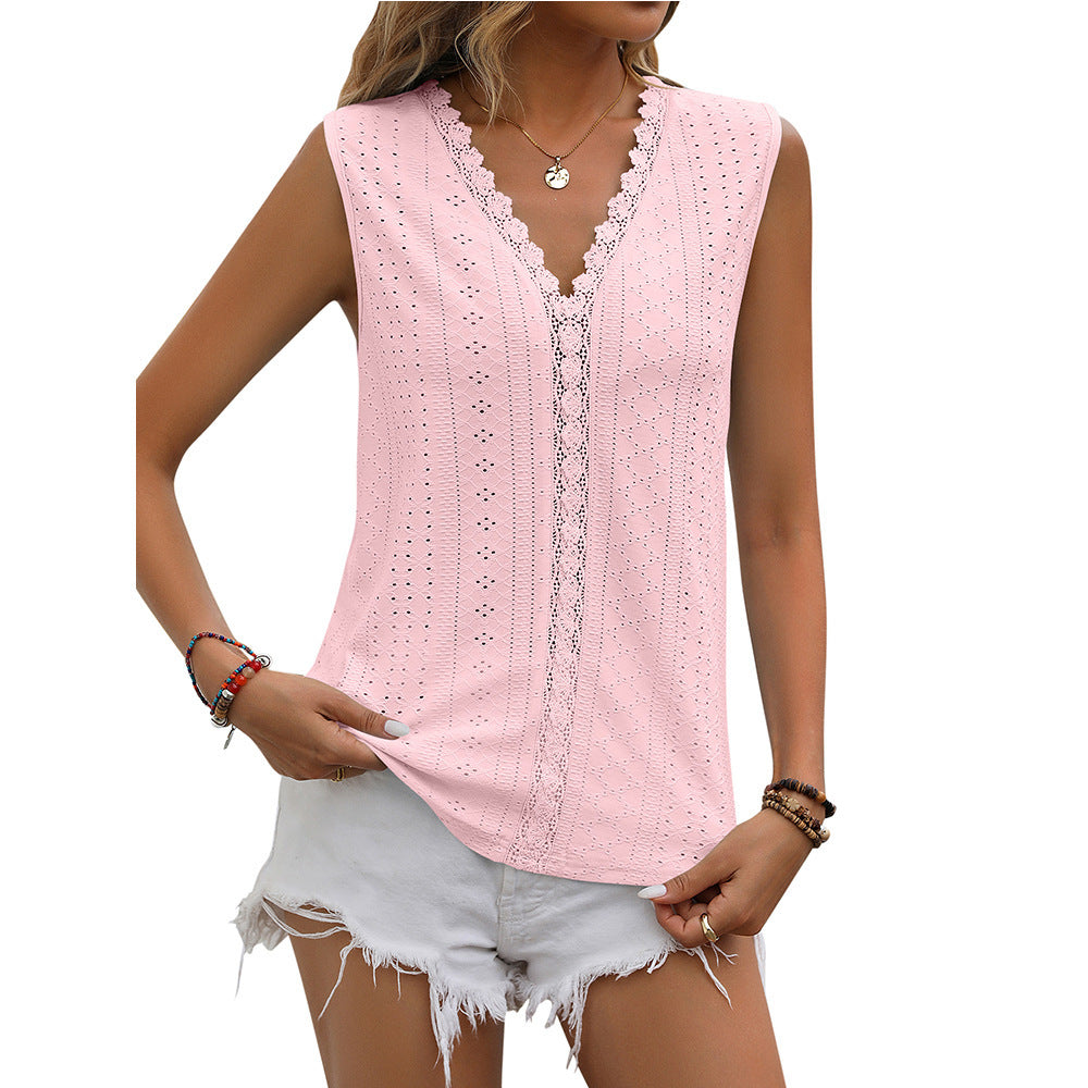 Elegant Lace Tops for Women - V-neck Sleeveless Hollow Out Vest