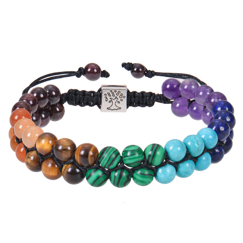 Modesmycken 6mm 7 Chakra Stenpärla Yoga Meditation Armband Läkande Kristall Dubbelskikt Naturlig Ädelsten Pärlstav Ångest Armband För Kvinnor