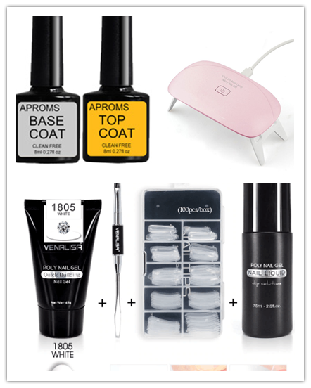 Venalisa Poly Nail Gel Kit - 45g 75ml 100pcs Complete System | Double-Head Phototherapy Builder