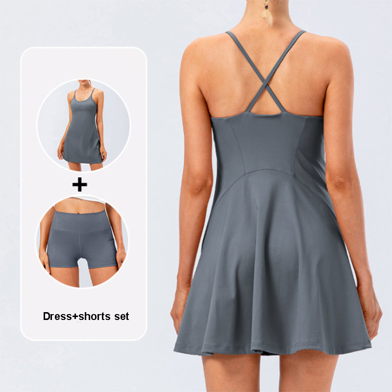 Jupe de Yoga de Tennis pour femmes, ensemble de 2 pièces en Nylon doux et extensible, robe de Golf de Badminton et short de Fitness, vêtements d'entraînement décontractés