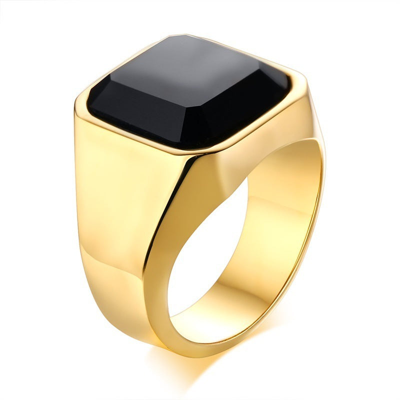 Bague homme agate noire acier inoxydable
