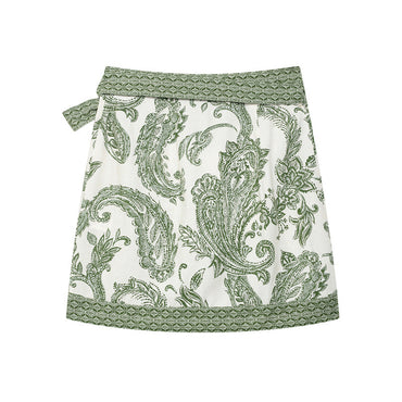 Women's High-Waist Printed Sarong Skirt - Lace-up Bow Design