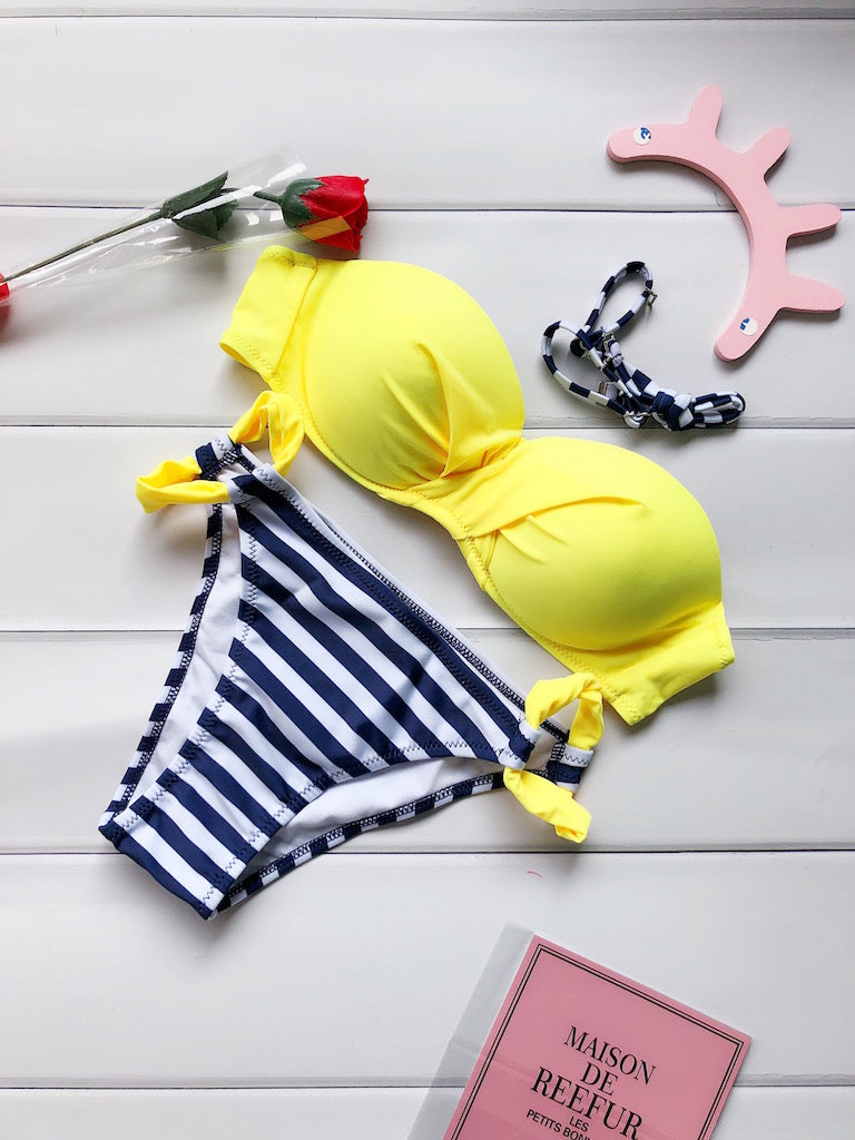 Professional Stripped Bikini Set for Women - High-Quality Swimwear