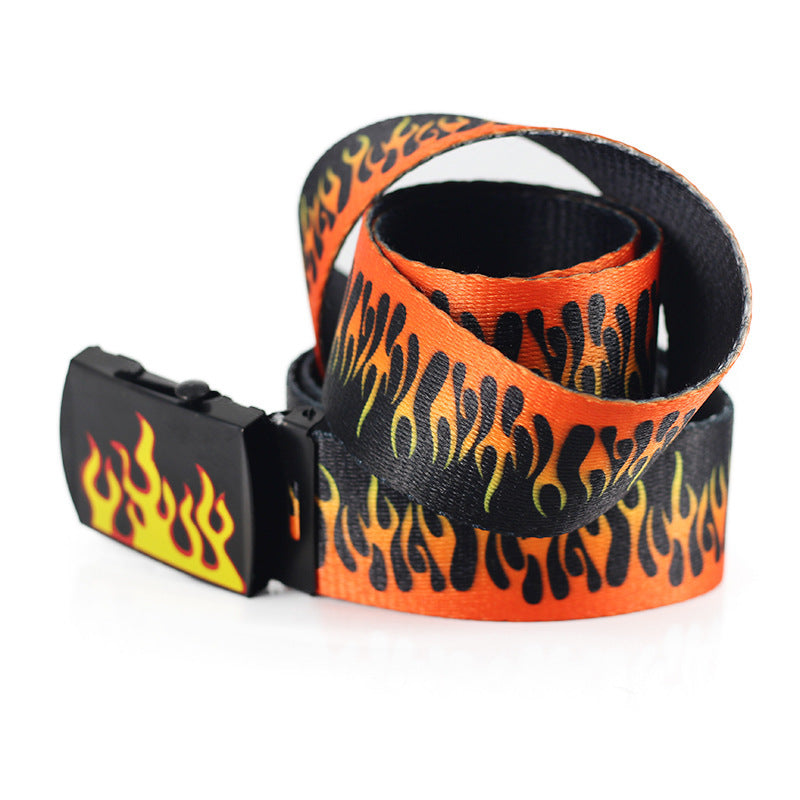 Flame Print Canvas Belt - Bold Expression