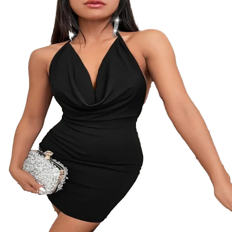 Summer Deep V-neck Dress - Temperament Sling Backless Halter Dresses Women's Clothing