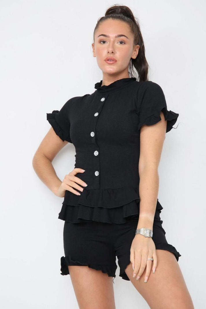 Kort set med diamantformade volanger och kant, del av setet