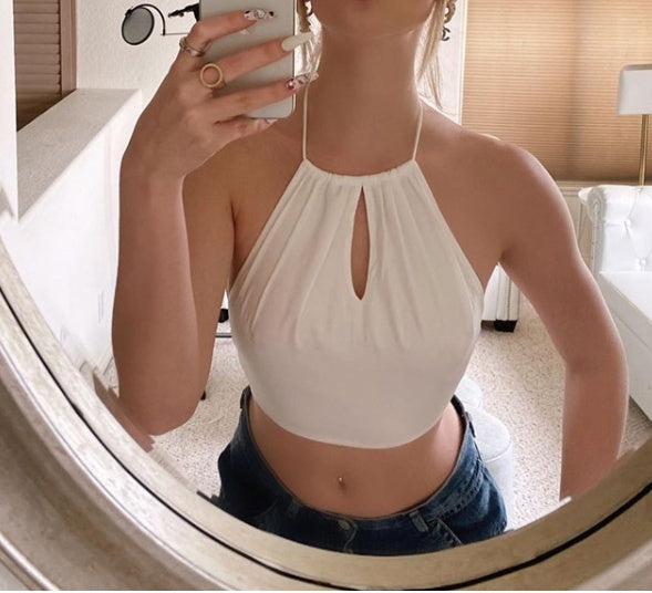 Cou suspendu de couleur unie, petit buste ajouré le cordon ombilical, fine fille épicée, bretelles Bi prêtes pour femme
