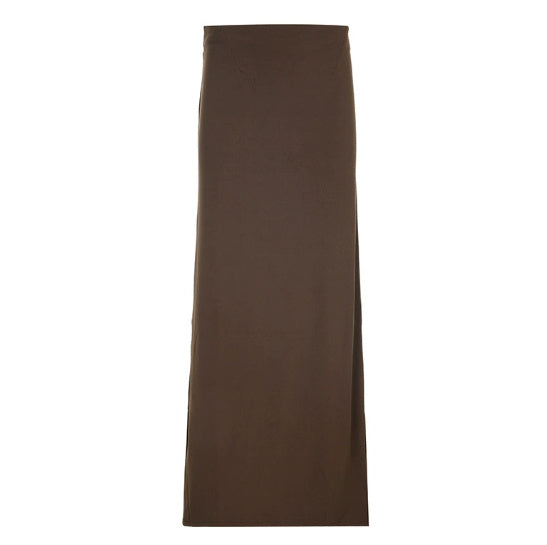 Back Slit Straight Tube Slimming High Waist Black Long Skirt