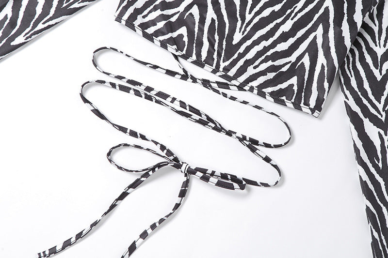 Striped Print Lace-up Short Tops For Women - Summer Collection