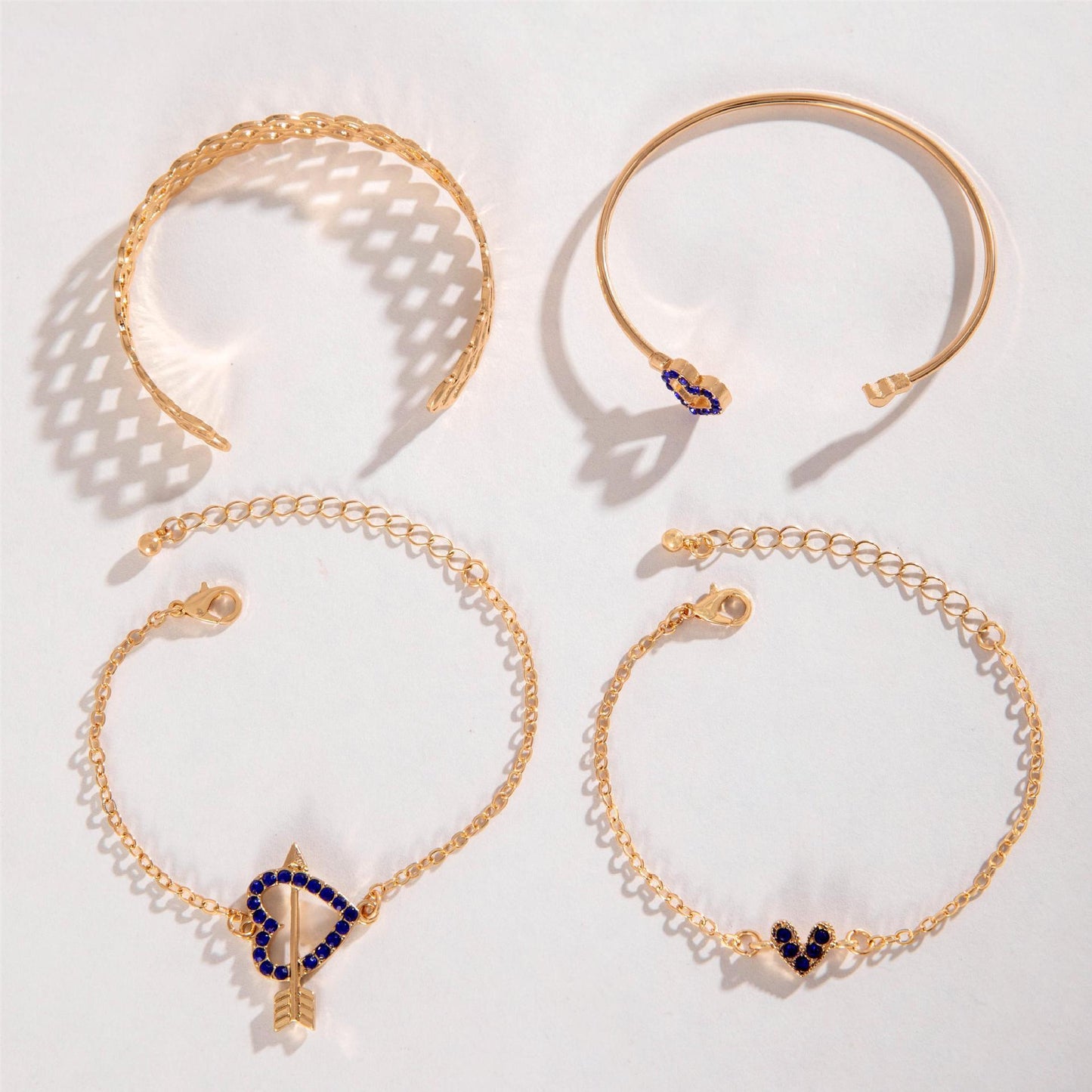 4st blå blomma kärlek fjäril armband set med strass design alla hjärtans dag