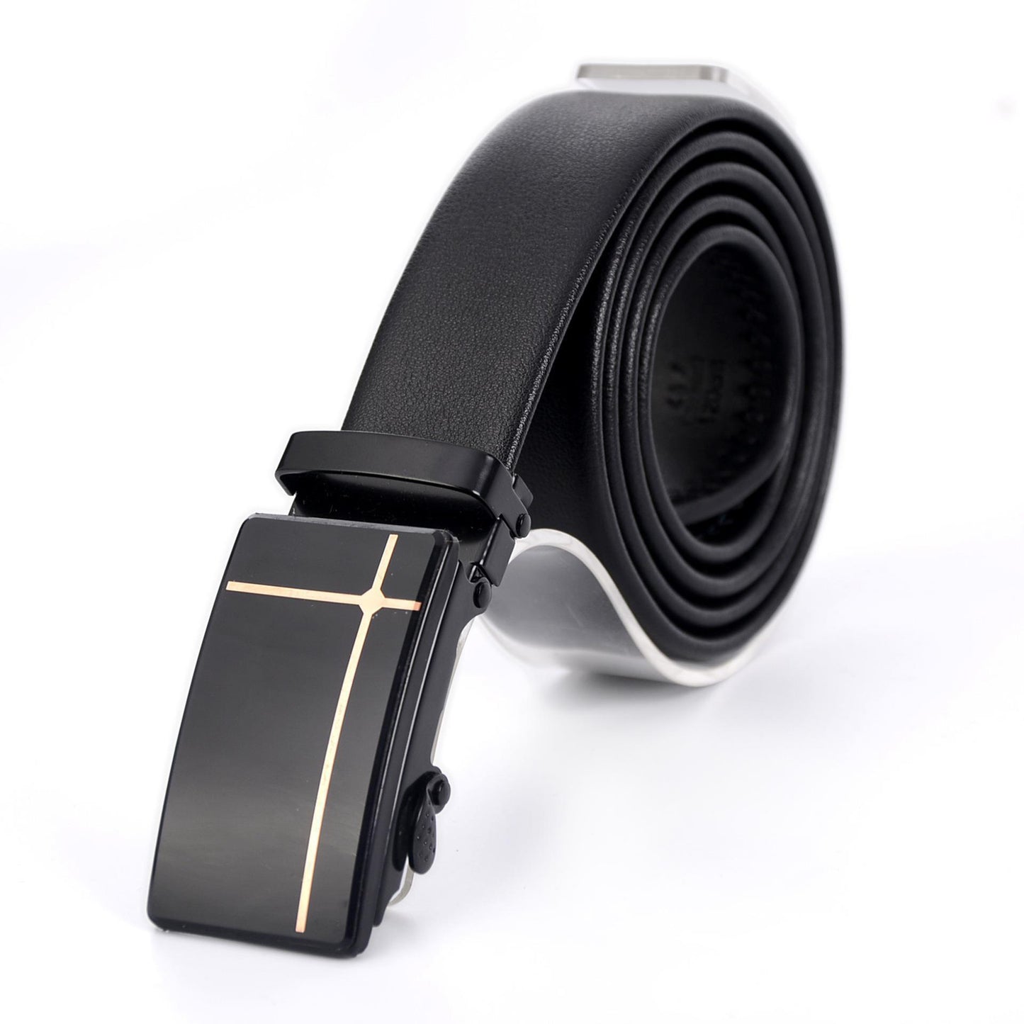 Men's Automatic Buckle Mirror Acrylic Iron Button Business Casual Belt - Reflective Sophistication