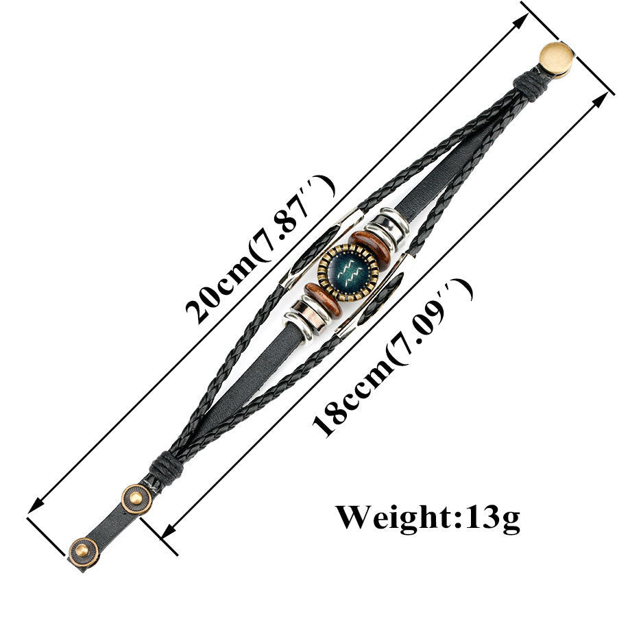 Flerskikts Läderarmband 12 Konstellationer Stjärntecken Herr Flätade Armband
