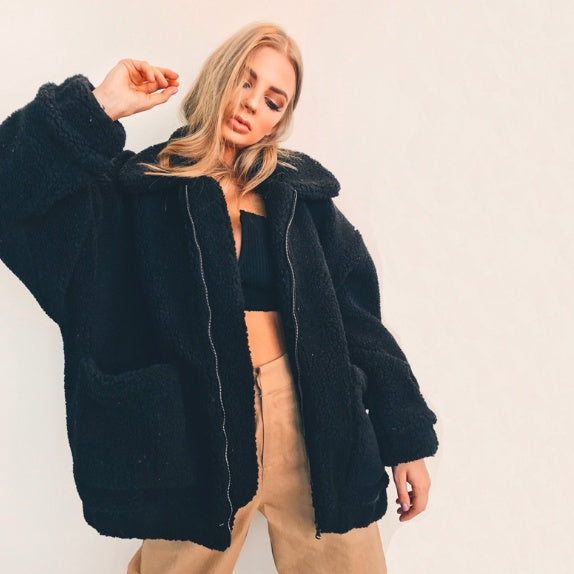 Manteau en peau de mouton pour femme, veste chaude et épaisse en peluche, automne hiver
