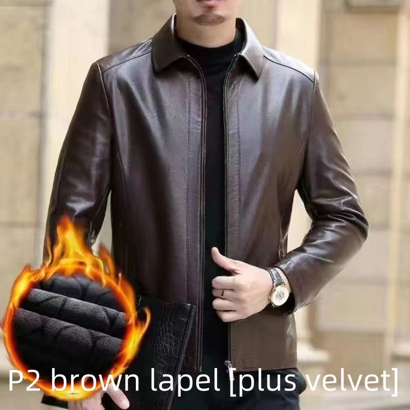 Veste en cuir pour hommes d'âge moyen vêtements en cuir avec col montant hommes doublés en polaire