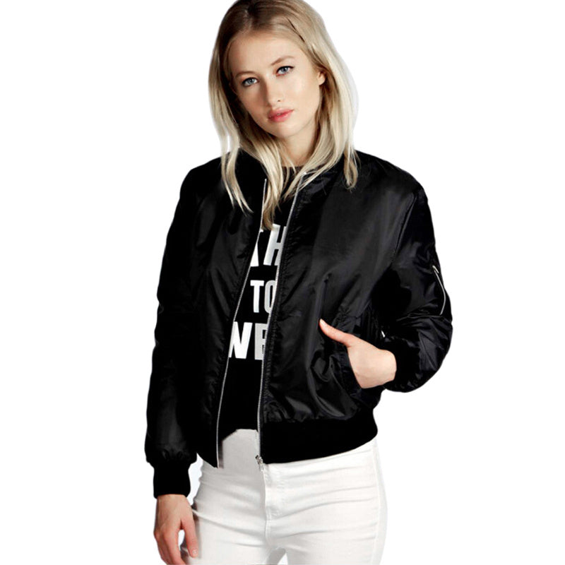 Couleur unie style court col vertical loisirs veste à glissière veste veste veste veste