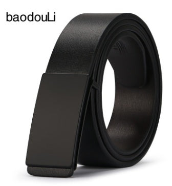 Young Men's Korean Tide Smooth Leather Belt PU Plate Buckle - Student Style