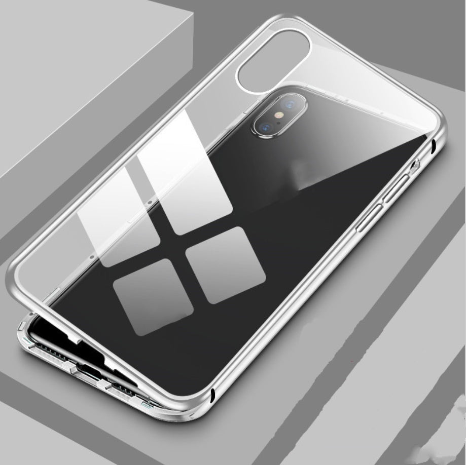 Dubbelsidigt magnetiskt mobiltelefonskal i glas utan peep-funktion
