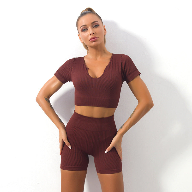 Ensemble de vêtements de Yoga sans couture, haut de sport à manches courtes, t-shirt, débardeur de Yoga