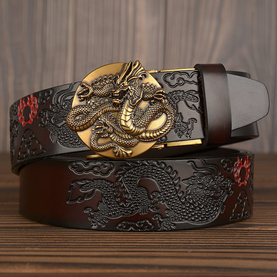 Ceinture à boucle automatique en cuir de vache pour hommes