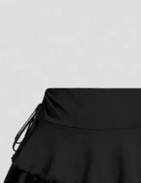 Professional Retro Irregular Pleated Skirt - Polyester Construction (Black, XS-L, Lace-Up Design)