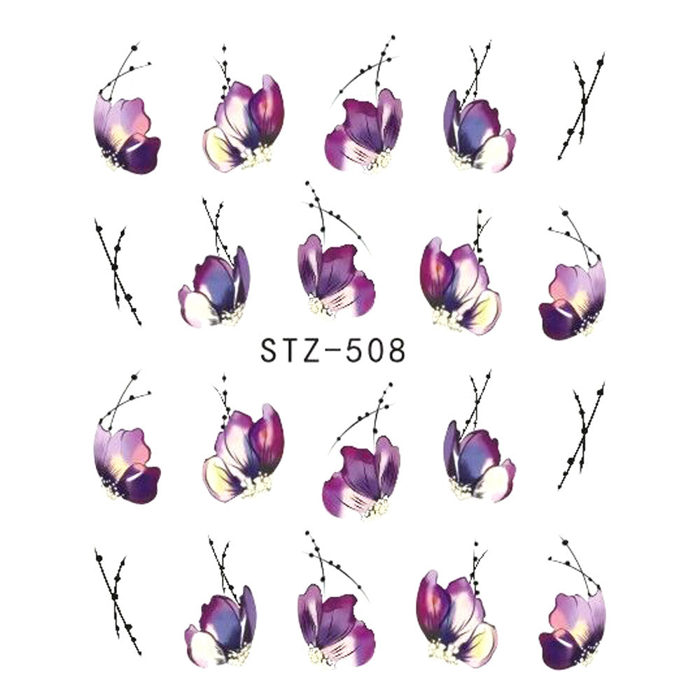 Butterfly Flower Water Transfer Nail Decals - JISTZ508 Design | 6.4x5.3cm Professional
