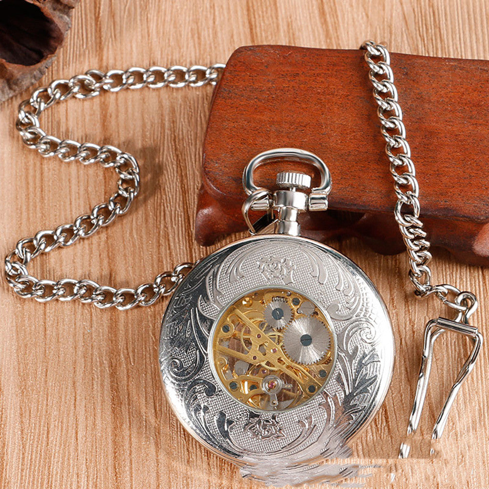 Carved Mechanical Pocket Watch - Artisan Traditional Meticulous Nostalgic Classic Enduring Craftsmanship