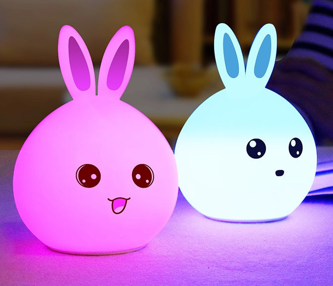 Cute Night Light Animal Rabbit Night Lamps Touch Sensor Silicone LED Colorful Lights