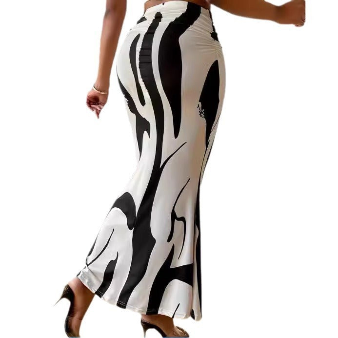 Professional European American Zebra Pattern Slimming Hip Skirt - Polyester Design (14 Colors, S-XL, Temperament Commute)