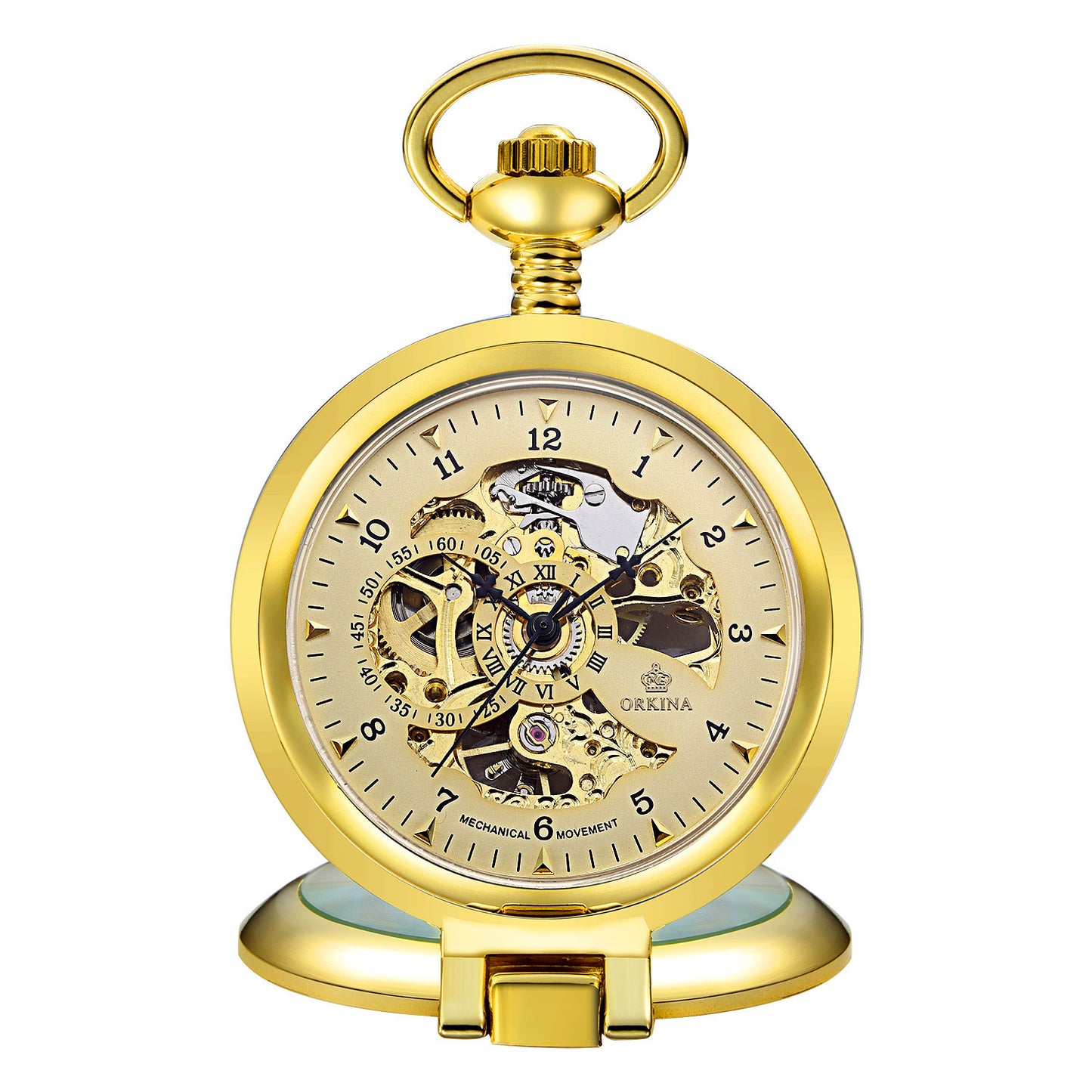 Flip Manual Mechanical Pocket Watch Roman Engraved Skeleton - Traditional Craftsmanship Elegant Precision Unique Stylish