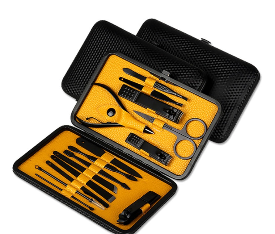 Black Stainless Steel Manicure Set - 15-Piece Professional Tool Kit | High-End Household