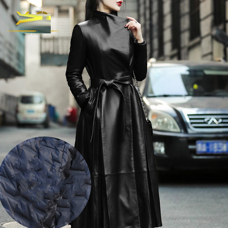 Women's Waist Leather Down Jacket - High-Quality Flattering Superior Warmth Sleek Versatile Durable