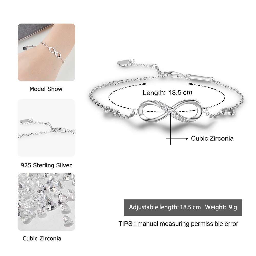 Infinite Love 925 Sterling Silver Armband För Kvinnor Justerbara Bröllop Armband & Armband Jubileumspresentjuvel