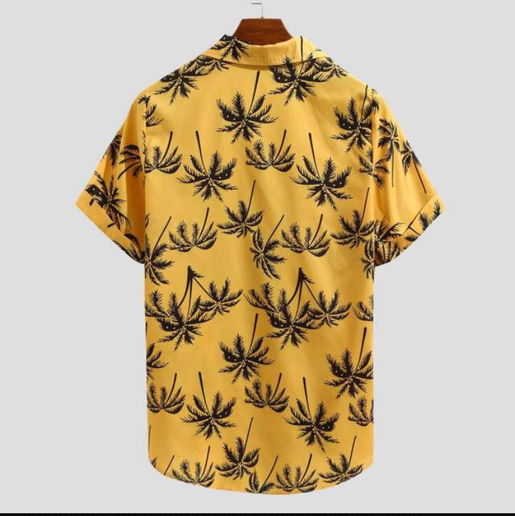 Chemise décontractée à manches courtes avec boutons imprimés de vacances hawaïennes